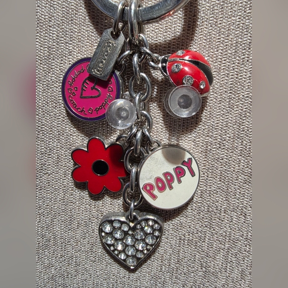 Coach Poppy Charm Key Chain Fob Ladybug Flower Heart Bag Bag Charm - Picture 3 of 6